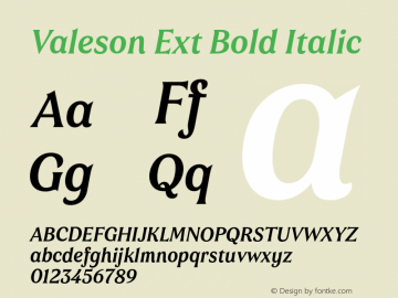 Valeson Ext Bold Italic Version 1.0 Font Sample