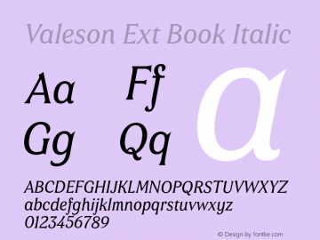 Valeson Ext Book Italic Version 1.0 Font Sample