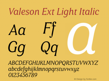 Valeson Ext Light Italic Version 1.0 Font Sample
