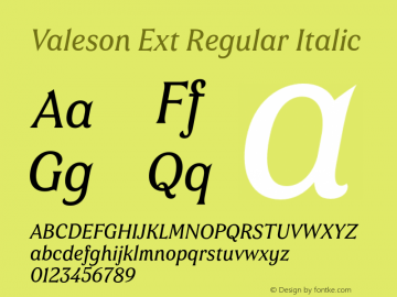 Valeson Ext Regular Italic Version 1.0 Font Sample