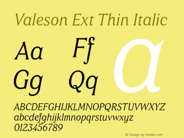 Valeson Ext Thin Italic Version 1.0 Font Sample