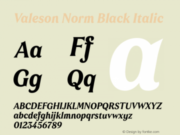 Valeson Norm Black Italic Version 1.0 Font Sample