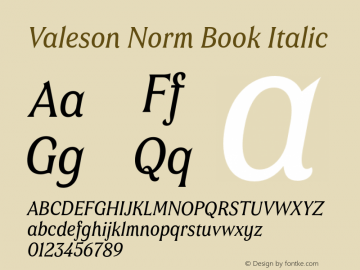 Valeson Norm Book Italic Version 1.0 Font Sample