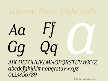 Valeson Norm Light Italic Version 1.0 Font Sample