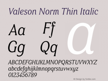 Valeson Norm Thin Italic Version 1.0 Font Sample