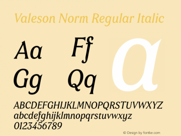 Valeson Norm Regular Italic Version 1.0 Font Sample