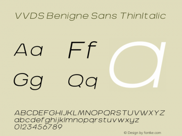 VVDS Benigne Sans ThinItalic Version 1.000;PS 001.000;hotconv 1.0.88;makeotf.lib2.5.64775 Font Sample