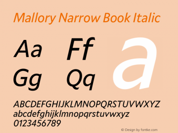 Mallory Nrrw Book Italic Version 2.000;PS 2.000;hotconv 16.6.51;makeotf.lib2.5.65220图片样张