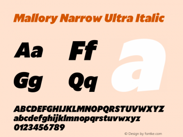 Mallory Nrrw Ultra Italic Version 2.000;PS 2.000;hotconv 16.6.51;makeotf.lib2.5.65220图片样张