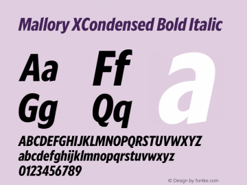 Mallory XCond Bold Italic Version 2.000;PS 2.000;hotconv 16.6.51;makeotf.lib2.5.65220 Font Sample