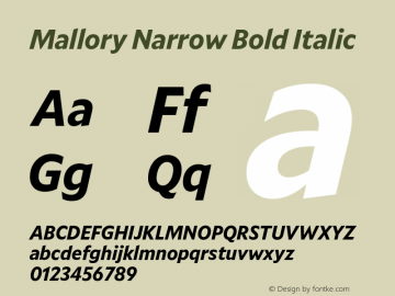 Mallory Nrrw Bold Italic Version 2.000;PS 2.000;hotconv 16.6.51;makeotf.lib2.5.65220图片样张