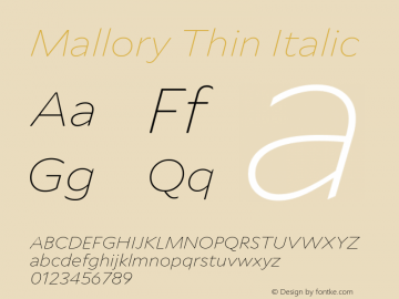 Mallory Thin Italic Version 2.000;PS 2.000;hotconv 16.6.51;makeotf.lib2.5.65220 Font Sample