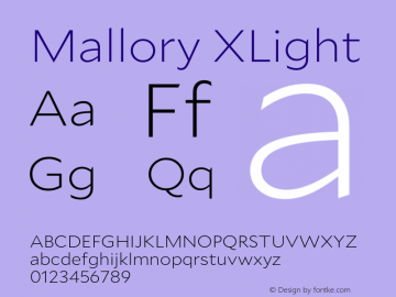 Mallory XLight Version 2.000;PS 2.000;hotconv 16.6.51;makeotf.lib2.5.65220 Font Sample