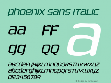 Phoenix Sans Italic Macromedia Fontographer 4.1 10/27/01 Font Sample