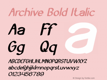 Archive Bold Italic Version 1.00;January 21, 2021;FontCreator 11.5.0.2430 64-bit Font Sample
