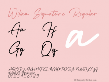 Wiliam Signature Version 1.00;November 30, 2020;FontCreator 12.0.0.2567 64-bit Font Sample