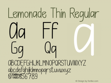 Lemonade Thin Version 1.00;November 28, 2020;FontCreator 11.5.0.2422 64-bit图片样张