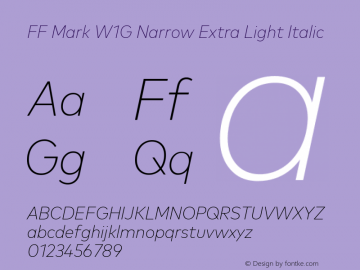 FF Mark W1G Narrow Extra Light Italic 1.00, build 8, g2.6.4 b1272, s3图片样张