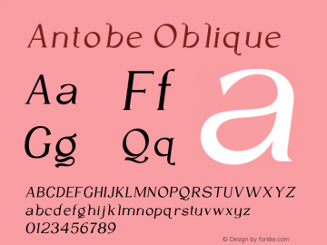 AntobeOblique Version Oblique Font Sample