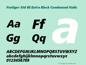 Frutiger Std 88 Extra Black Condensed Italic 1.60 Font Sample