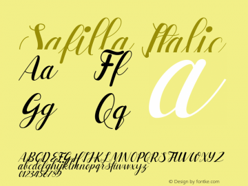 Safilla Italic Version 1.00;February 10, 2021;FontCreator 13.0.0.2683 64-bit Font Sample