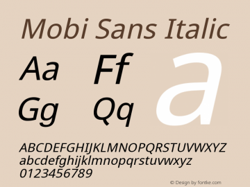 Mobi Sans Italic Version 2.30 Font Sample