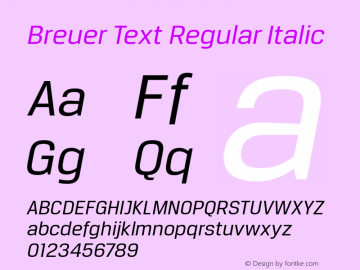 BreuerText-RegularItalic Version 1.001M Font Sample