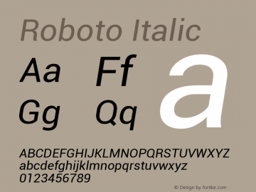Roboto Italic Version 1.00000; 2011 Font Sample