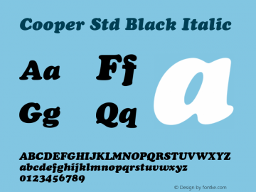 CooperBlackStd-Italic Version 2.031;PS 002.000;hotconv 1.0.50;makeotf.lib2.0.16970 Font Sample