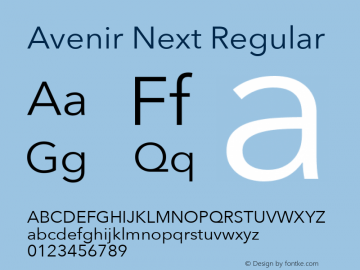 Avenir Next Regular 8.0d5e6 Font Sample