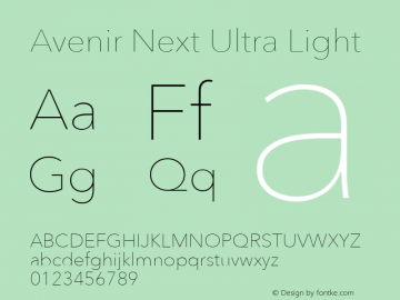 AvenirNext-UltraLight 8.0d5e6 Font Sample