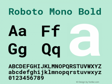 Roboto Mono Bold Version 2.000985; 2015; ttfautohint (v1.3) Font Sample