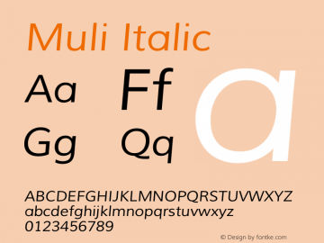 Muli Italic Version 1.000 Font Sample
