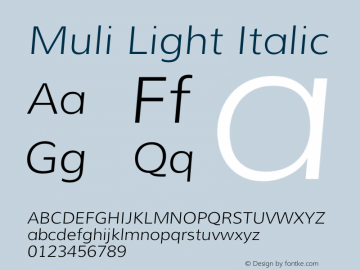 Muli Light Italic Version 1.000 Font Sample