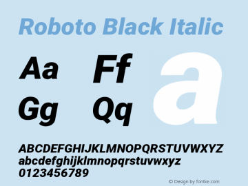 Roboto Black Italic Version 2.137; 2017 Font Sample