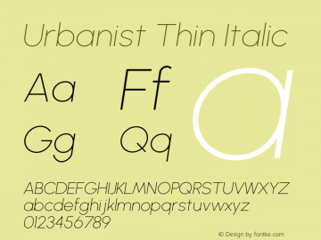 Urbanist Thin Italic Version 1.100; befe77262ef67d88f1d94aa3d2e49ef1327b4483 Font Sample
