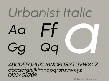 Urbanist Italic Version 1.210; befe77262ef67d88f1d94aa3d2e49ef1327b4483 Font Sample