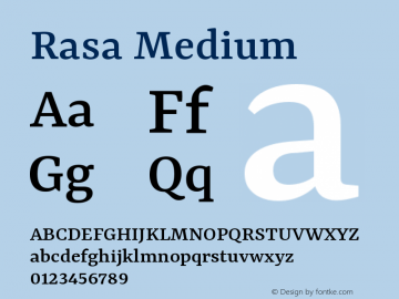Rasa Medium Version 1.000;PS 1.000;hotconv 1.0.88;makeotf.lib2.5.647800; ttfautohint (v1.3.34-f4db) Font Sample