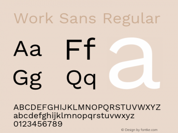 Work Sans Regular Version 2.009; ttfautohint (v1.8.1.43-b0c9) Font Sample
