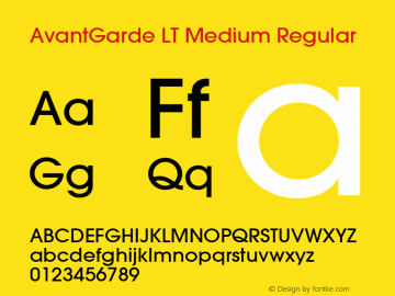 AvantGarde LT Medium Regular Version 6.1; 2002 Font Sample