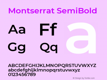Montserrat SemiBold Version 7.200;PS 007.200;hotconv 1.0.88;makeotf.lib2.5.64775 Font Sample