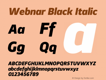 Webnar Black Italic Version 1.000;PS 001.000;hotconv 1.0.70;makeotf.lib2.5.58329 Font Sample