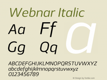 Webnar Regular Italic Version 1.000;PS 001.000;hotconv 1.0.70;makeotf.lib2.5.58329 Font Sample