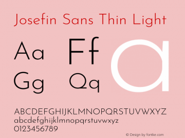 Josefin Sans Thin Light Version 2.000 Font Sample