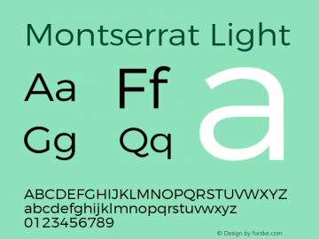 Montserrat Light Regular Version 3.100;PS 003.100;hotconv 1.0.88;makeotf.lib2.5.64775 Font Sample