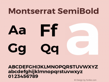 Montserrat SemiBold Regular Version 3.100;PS 003.100;hotconv 1.0.88;makeotf.lib2.5.64775 Font Sample