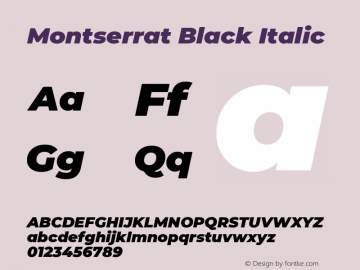 Montserrat Black Italic Version 7.200 Font Sample