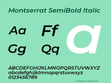 Montserrat SemiBold Italic Version 7.200 Font Sample
