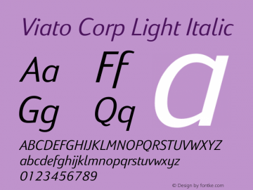 Viato Corp Light Italic Version 2.00 Font Sample