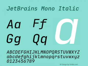 JetBrains Mono Italic Version 2.225; ttfautohint (v1.8.3)图片样张